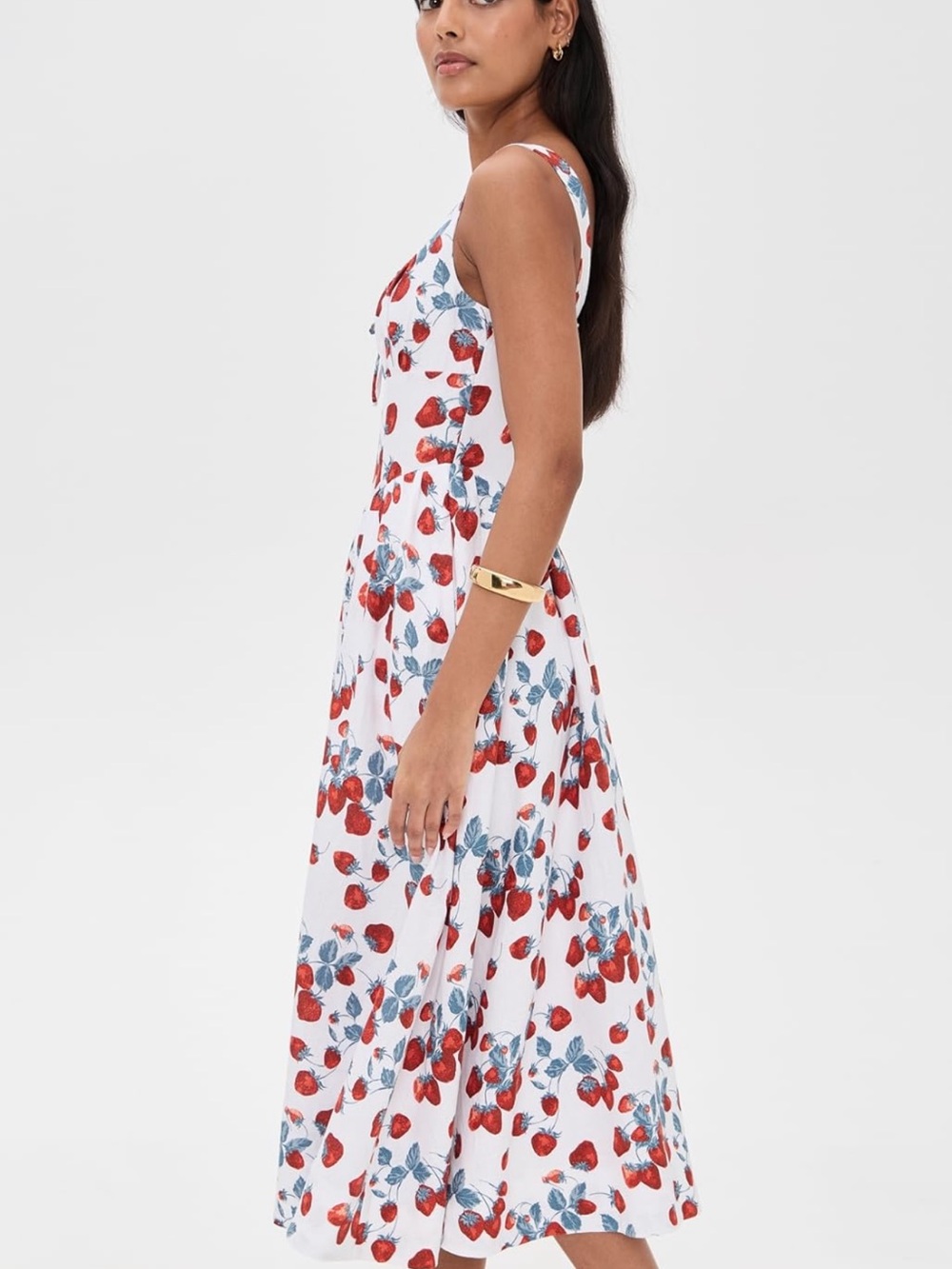 Reformation Strawberry-Print-size 10 nwt Balia Linen Basque-Waist Midi Dress - Picture 3 of 8
